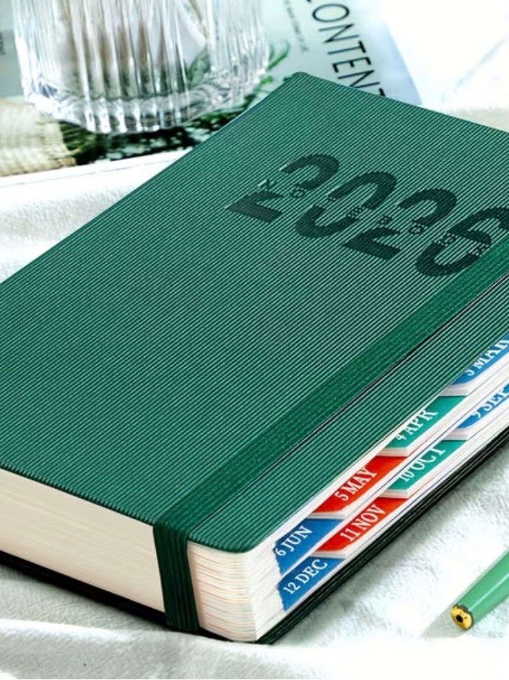 2026 Green Hardcover Home Office Planner with Elastic Closure